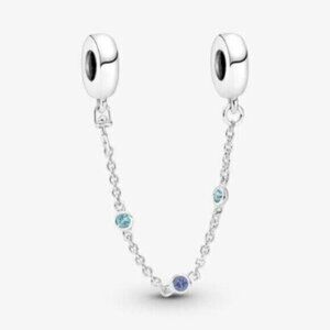 Pandora Silver Safety Chain Bracelet with Blue and Aqua Stones